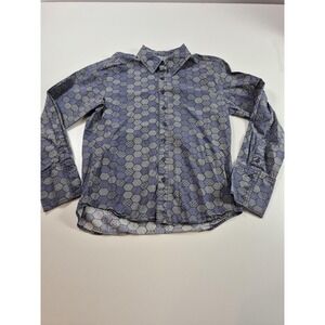 TRIPP NYC Shirt Mens Small Blue Hexagon Geometric Print Button Up Long Sleeve